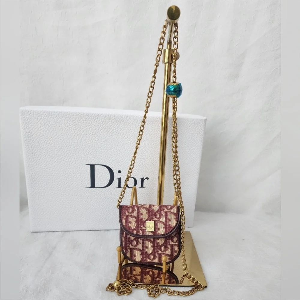 Authentic Dior 30 Montaigne Red Trotter Cloth Leather Mini Wallet to Crossbody